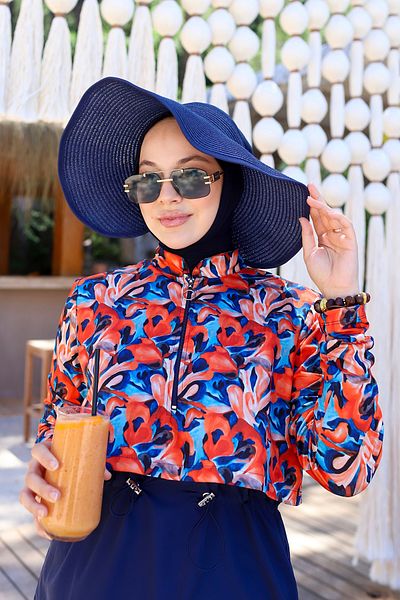 Remsa Mayo Remsa Bow Сгъваема козирка Сламена шапка Слънцезащитен козирка RŞ-78 Navy Blue