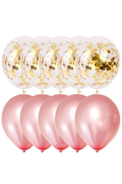 Ropet Set of 10 latex balloons, gold confetti, Rose Gold, 30cm, Ropet