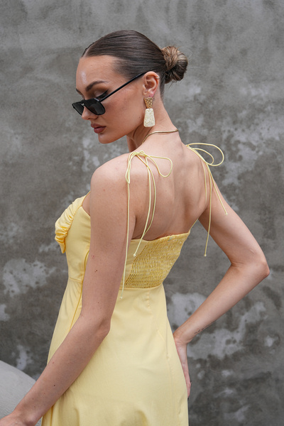 Cebby Sarı Renk Uzun Askılı Elbise