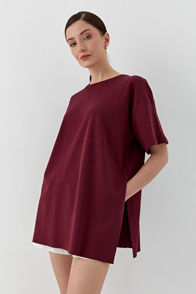 Shopping Shop Tricou oversize cu fantă Roșu Claret
