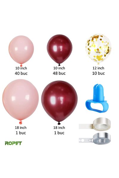 Ropet Balloon set for arch arrangements, Burgundy/Pink, 103 pieces, Ropet