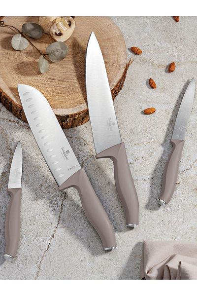 Berlinger Haus Knife Set 4 Pcs Stainless Steel Taupe Collection | Laser Sharp | Gift Box