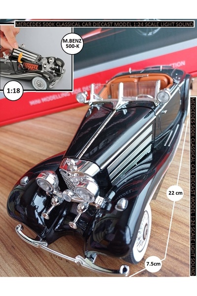 OYUNCAKSAHİLİ Mercedes Benz 500K Metal Classıc ingiltere Araba 1936 Model 1;24 Dıecast 500 K Koleksiyon Black