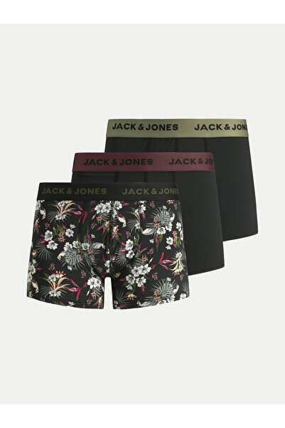 Jack & Jones Men's Flower Black Boxer Shorts - 3 Pack, Microfiber Underwear