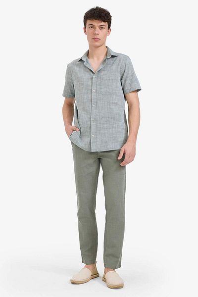 DeFacto 100% Baumwolle Leinen Look Hose Taille Elastisch Slim Fit Slim Fit Taschen Gerade Bein D2671ax25sm