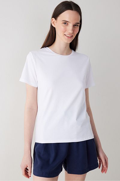 Penti Weißes Basic-T-Shirt mit kurzen Ärmeln aus Baumwolle