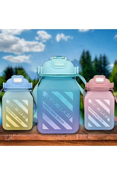 Huixinue Water Bottle With Straw, Silicone, Green, 1.2 L, 19.5 X 10.5 Cm