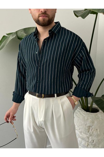 HAWKKİNG Ανδρικό πουκάμισο Modal με ρίγες Oversize