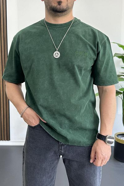 Edwox Tricou pentru bărbați, supradimensionat, cu croială largă, din țesătură spălată, cu logo brodat, verde Edw366