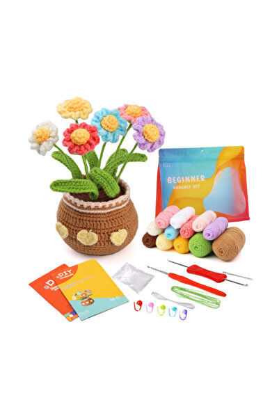 OBRO Set DIY complet de crosetat pentru incepatori sau avansati, Flori Handma...
