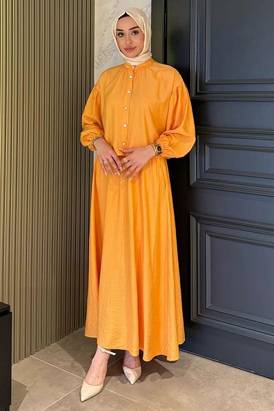 julude Μουσταρδί Λεπτομερής Φούστα Πουκάμισο Hijab Διπλό Σετ