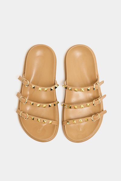 Madamra Mink Women's Gold Staple Detailed Trend Slippers