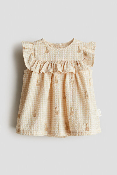 H&M İşleme Detaylı Gofre Elbise