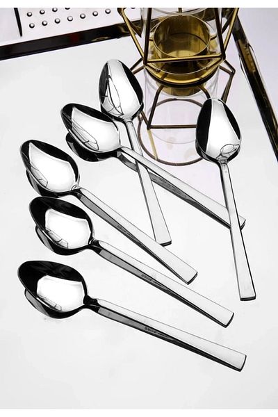 garaccu Set of 6 Stainless Steel Luxury Flat Model Dessert Spoons