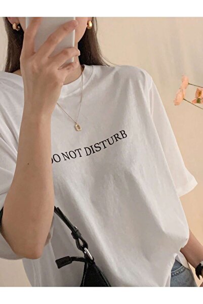 ZİYMO KADIN Do Not Disturb Baskılı Bisiklet Yaka Tişört