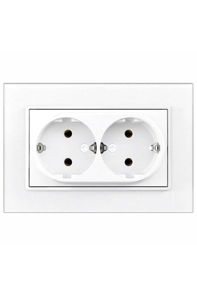 Spin White double socket with glass frame