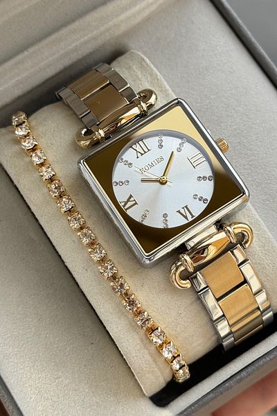 Homies Women's Wrist Watch Square with 2 Year Warranty Gift Box and Bracelet as Gift.Hmkr53S87