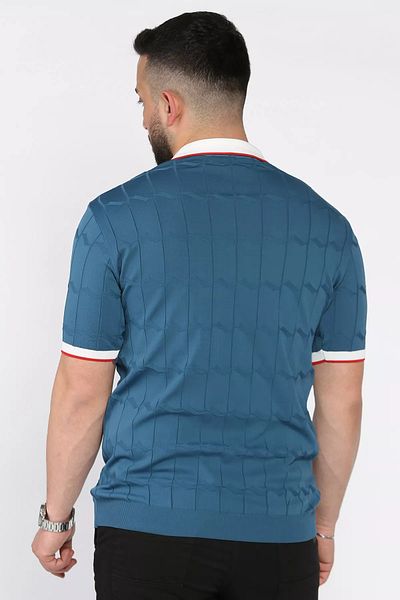 MİSHAR İTALİA Tricou din tricot cu model cu guler polo Indigo