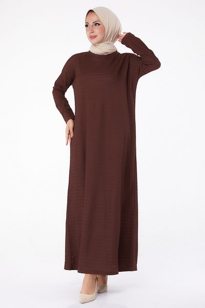 TOFİSA Plain Crew Neck Women's Brown Dress - 26280
