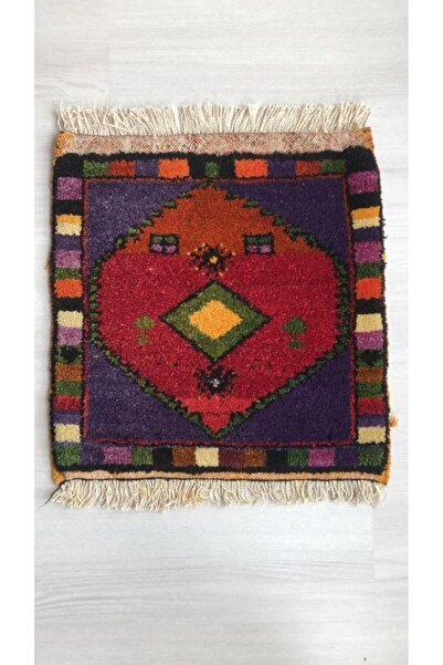 DesignEv 53x55 cm El Dokuma Küçük Boy Kilim, Renkli Dekoratif Mini Kilim Mind...