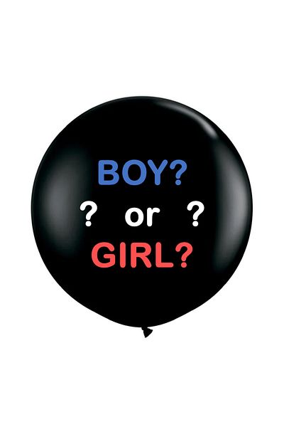 Ropet Jumbo balloon, baby gender reveal, black with confetti, Boy or Girl, 90 cm