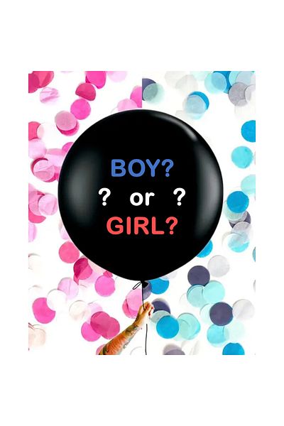 Ropet Jumbo balloon, baby gender reveal, black with confetti, Boy or Girl, 90 cm