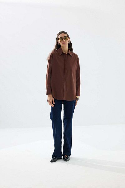 Tailors Room Памучна риза с детали от шал - горчива