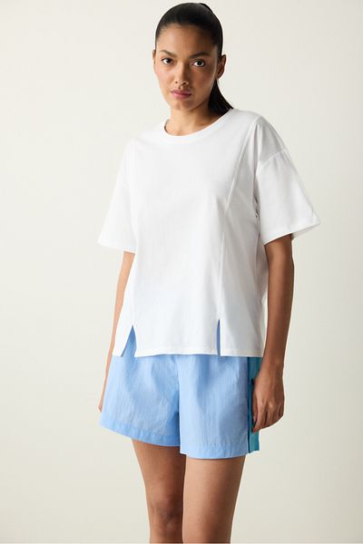 Penti Weißes T-Shirt mit Rundhalsausschnitt und Nahtdetails