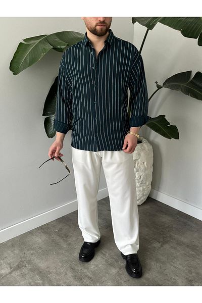 HAWKKİNG Ανδρικό πουκάμισο Modal με ρίγες Oversize