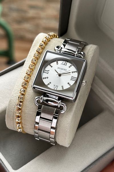 Homies Women's Wrist Watch Square with 2 Year Warranty Gift Box and Bracelet as Gift.Hmkr53S87
