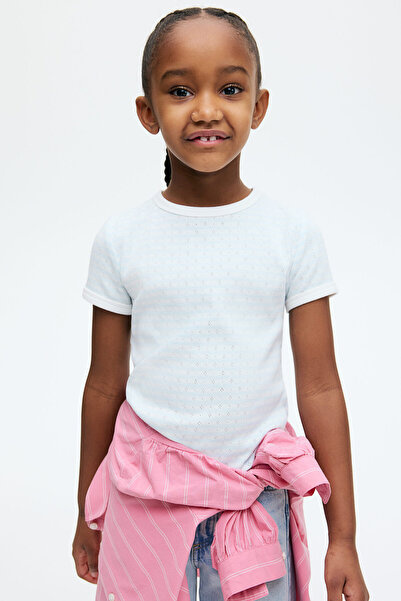 H&M Kısa Kollu ve Delik Desenli Jarse Üst