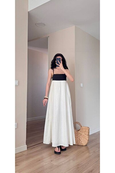 eBaa fashıon GARNİLİ MAXİ KETEN ELBİSE