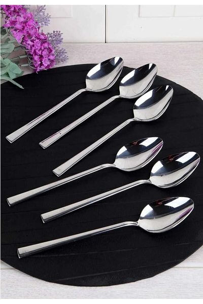 garaccu Set of 6 Stainless Steel Luxury Flat Model Dessert Spoons