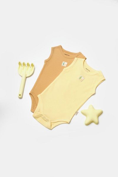 BabyCosy Organic Wear Set 2 body-uri fara maneci Bamboo, galben, BabyCosy, 50% bambus+50% bumbac