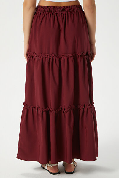 Ritnice Women's Elanora Burgundy Lined Layered Poplin Skirt