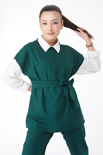 TOFİSA Green Short Sleeve Crew Neck Women's Double Suit - 13133