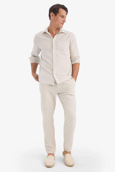 DeFacto Παντελόνι από 100% βαμβακερό λινό Look με ελαστική μέση Slim Fit Slim Fit ίσιο πόδι με τσέπες D2671ax25sm