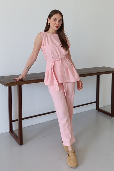 Laluvia Rosa Schulter Twist Detaillierte Bluse Hosenanzug - 8644