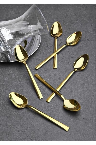 Doğuş Mutfak Set of 6 Stainless Steel 18/10 Titanium Gold Teaspoons - Spoons