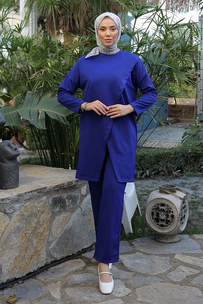 TOFİSA Sports Tunic Trousers Double Set Saks - 13154