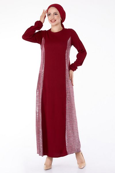 TOFİSA Glittered Ribbed Dress Claret Red - 25628