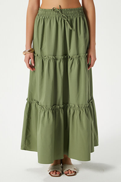 Ritnice Women's Elanora Khaki Lined Layered Poplin Skirt