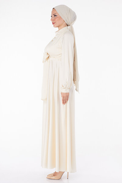 TOFİSA Abendkleid mit vorderer Schnürung Ecru - 25342