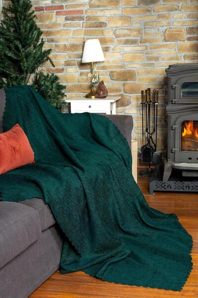 Latuda Home Husă de canapea jacquard premium cu smarald și șal 175x215 gramaj |   Anti-alunecare