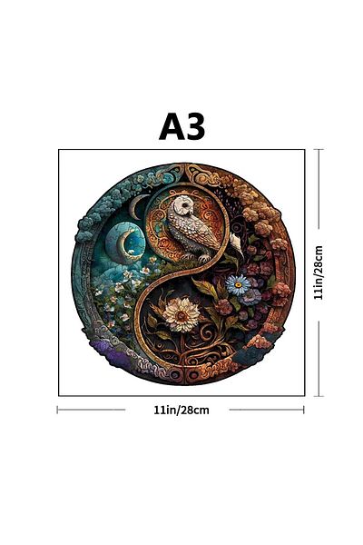 OBRO Puzzle rotund, din lemn, pentru adulti, relaxare, antistres, bufnita, albastru, 140 piese, A3