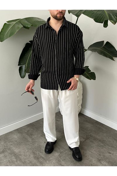 HAWKKİNG Ανδρικό πουκάμισο Modal με ρίγες Oversize