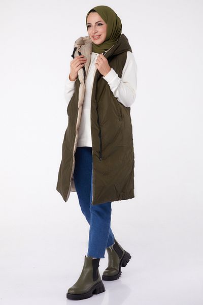 TOFİSA Double Sided Wearable Inflatable Vest Beige Khaki - 26412