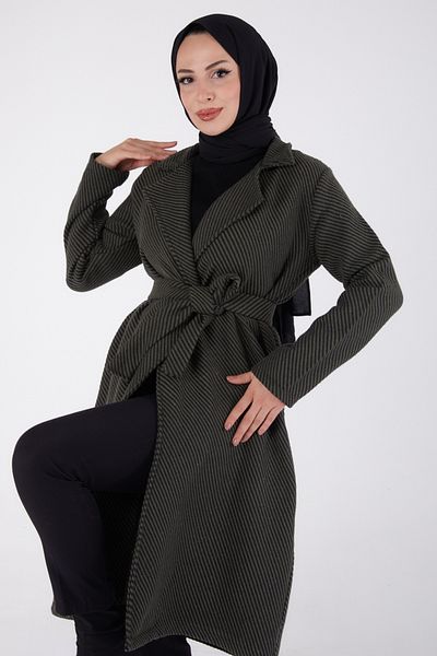 TOFİSA Belted Cashmere Coat Khaki - 13115