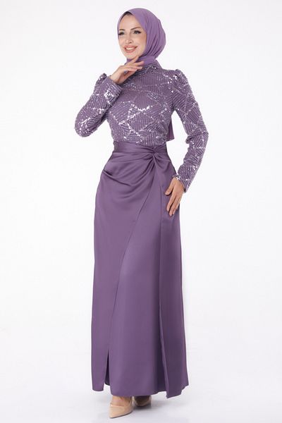 TOFİSA Stoned Evening Dress Purple - 26196