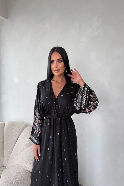LİLA İSTANBUL Double Breasted Collar Viscose Fabric Ethnic Patterned Bat Sleeve Summer Dress
